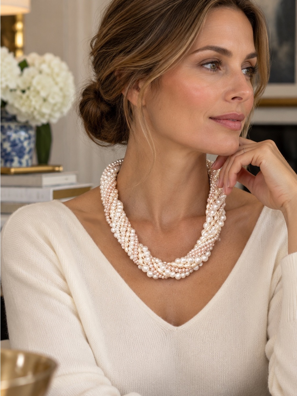 Vintage Twisted Multistrand Pearl Statement Necklace 24”